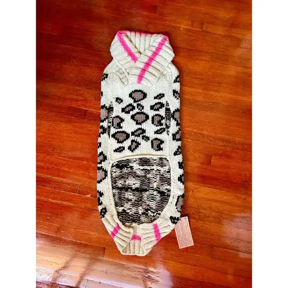 NWT Chilly Dog Cream Brown Leopard Dod Sweater XXL Large Dog Mock Neck Winter - Picture 2 of 4